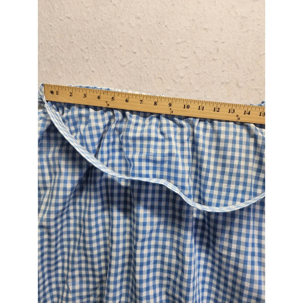 Blue Gingham 2x Vintage Two Piece Set Off‎ Shoulder Top and Ruffle Midi Skirt